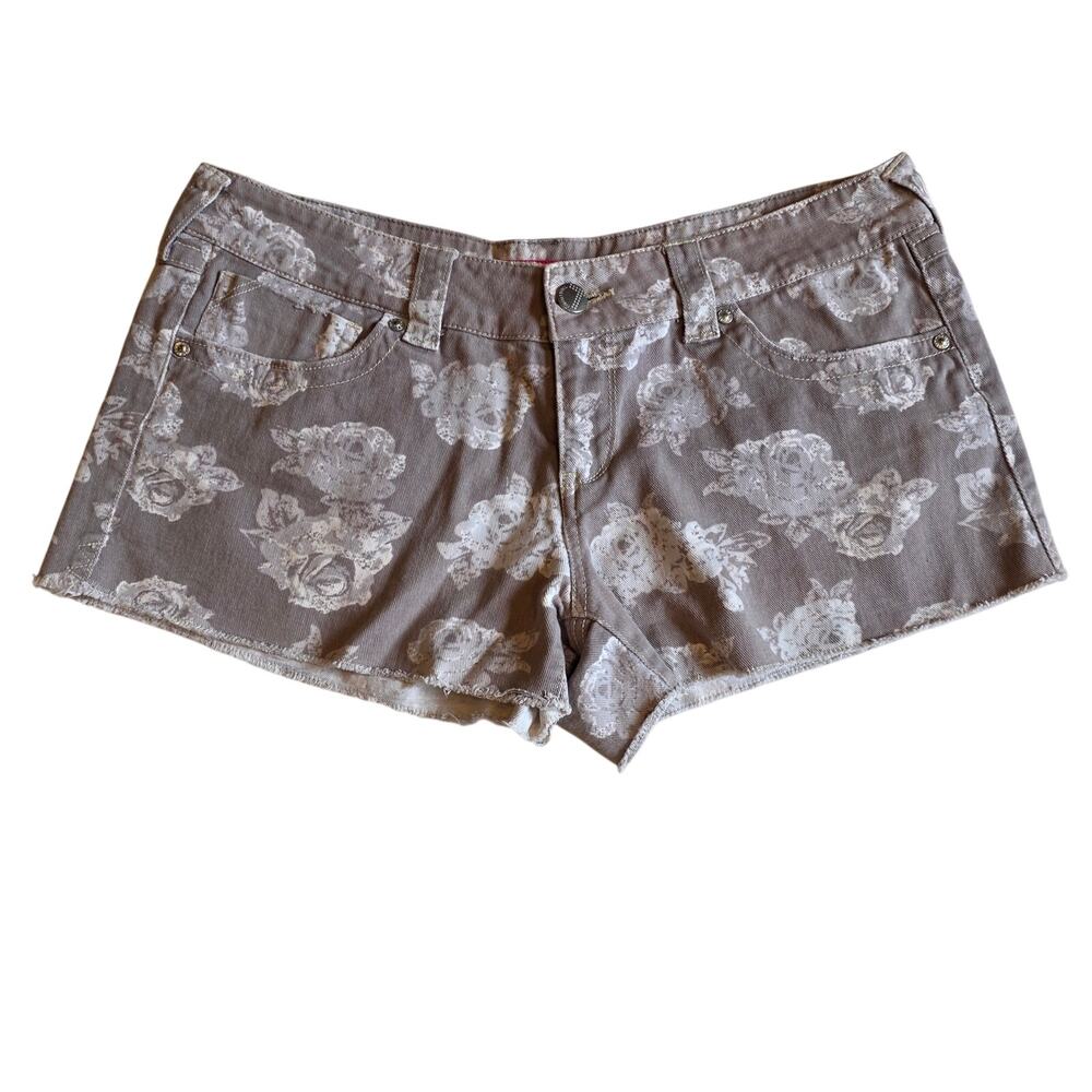 Tinseltown Floral Graphic Print Raw‎ Hem Denim Shorts Size 11